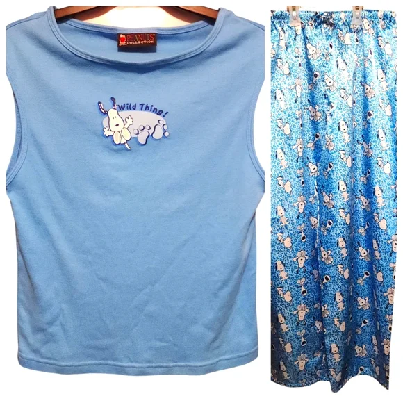 Peanuts Collection Snoopy Blue 2 Piece Pajama PJ Set - Picture 2 of 8